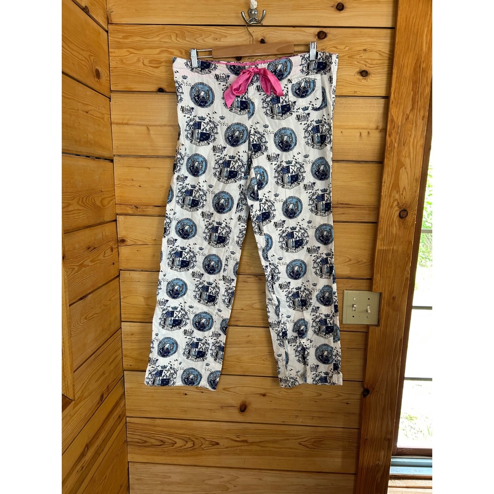 Vintage PJ Pants Womens Small White Royal Crest Medallion Y2K Victoria's Secret